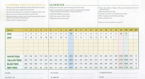 Scorekarte des Golfclubs Capdepera