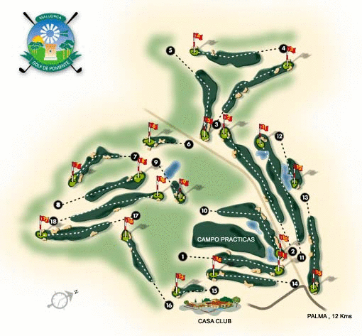 Golf de Poniente - Scorekarte mit Verlauf der einzelnen Spielbahnen des Golfclubs