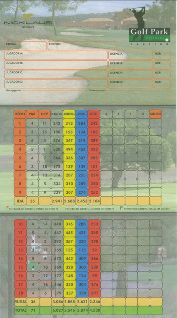 Scorekarte des Golfclubs Puntiró Scorekarte des Golfclubs Puntiró